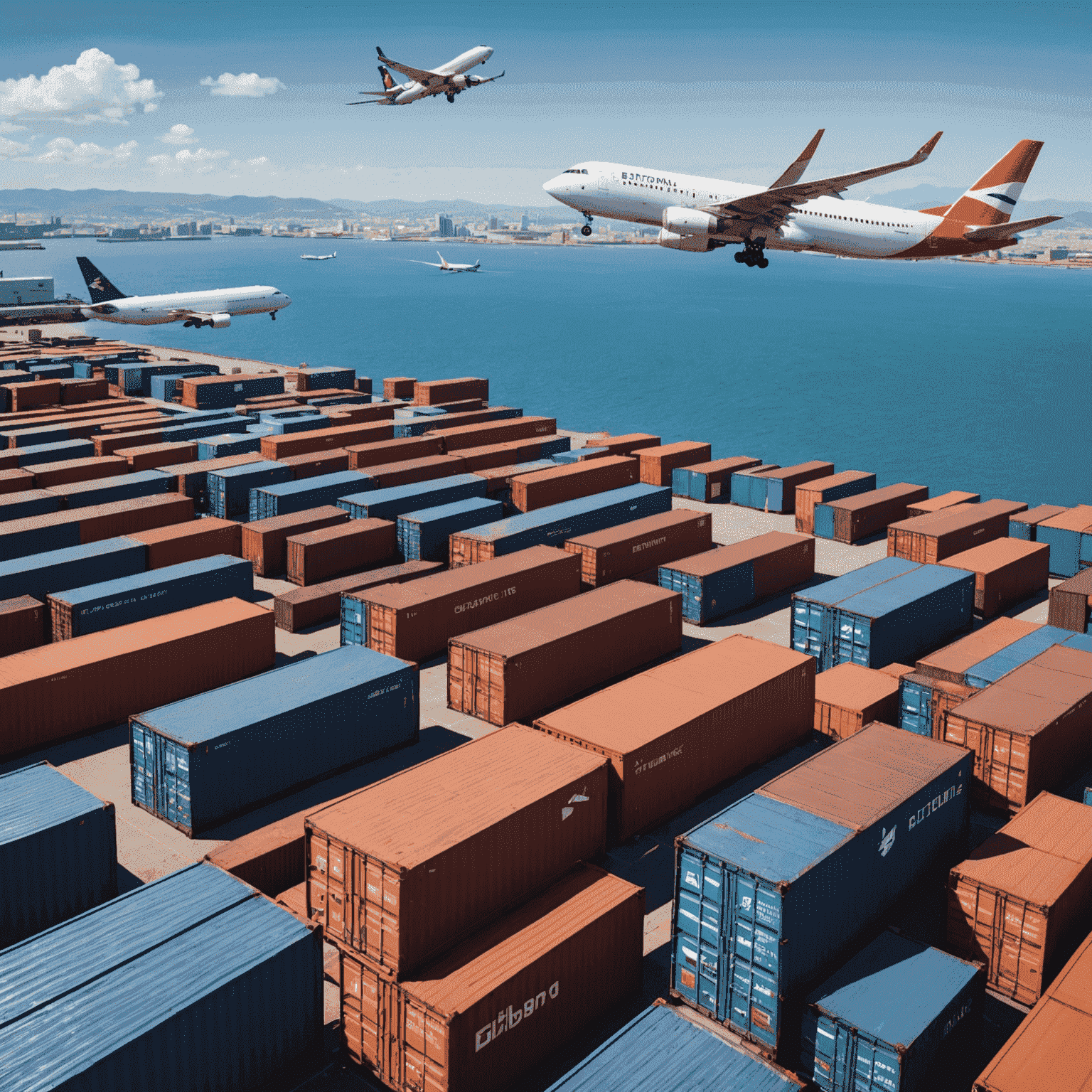 Shipping containers and cargo planes, symbolizing international biltong export logistics and regulations