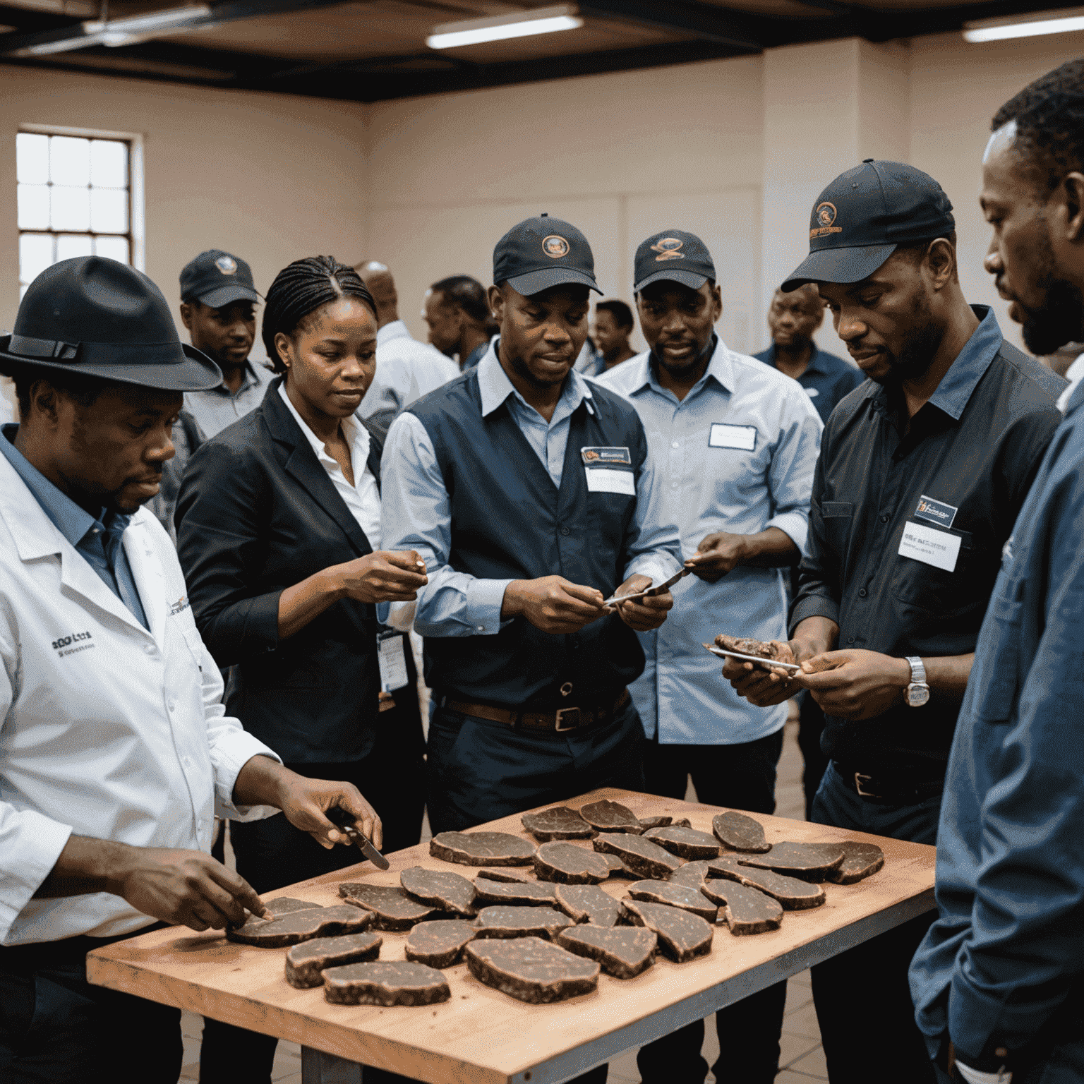 Biltong industry professionals attending a training seminar, learning about production techniques and food safety standards